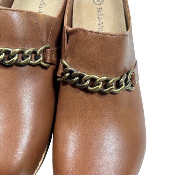 Bella-Vita Clog Mules Women's 12WW Tan Leather Chain Accent Slip Resistant Wide - Picture 7 of 9